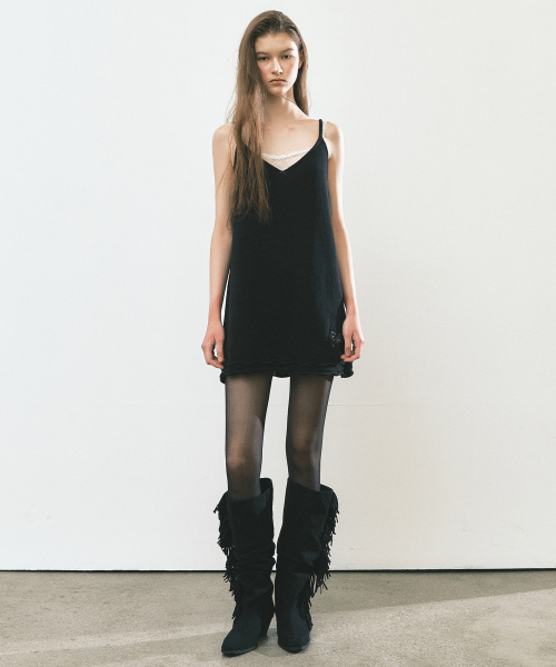 LACE TRIM MINI DRESS_BLACK