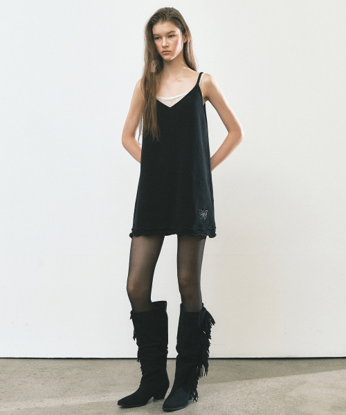 LACE TRIM MINI DRESS_BLACK