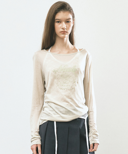 NICOLE ROSE SHIRRING TOP_KHAKI