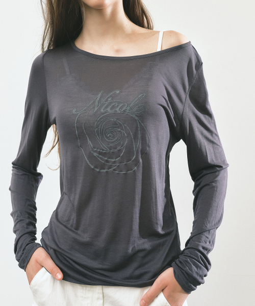NICOLE ROSE SHIRRING TOP_CHARCOAL