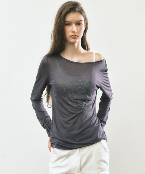 NICOLE ROSE SHIRRING TOP_CHARCOAL