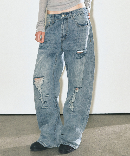 VINTAGE DISTRESSED DENIM PANTS_BLUE