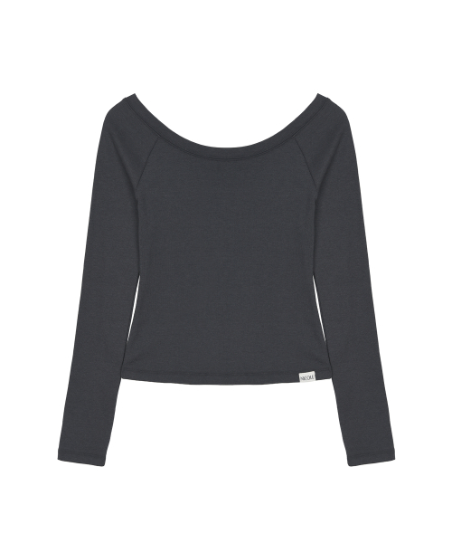 OFF SHOULDER LONG SLEEVE TOP_CHARCOAL