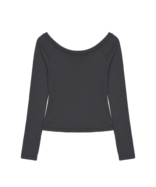 OFF SHOULDER LONG SLEEVE TOP_CHARCOAL