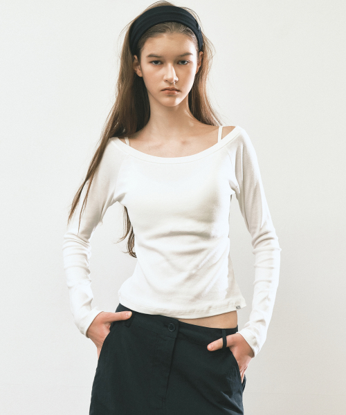 OFF SHOULDER LONG SLEEVE TOP_IVORY