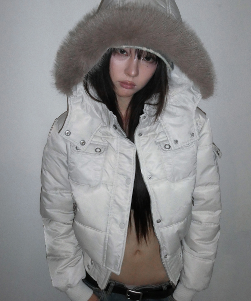 퍼 트리밍 후드 패딩 (BEIGE) F26ZA501