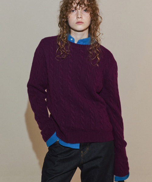 CORSET CUFF CABLE KNIT PURPLE
