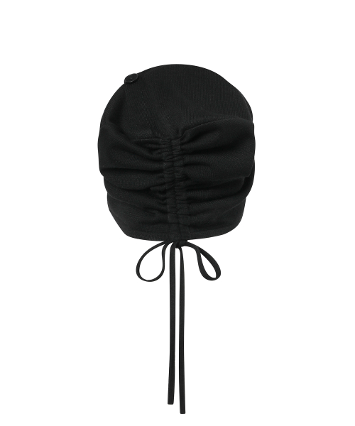Cowl shirring string beanie BLACK
