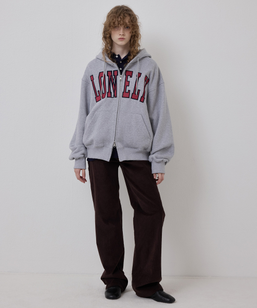 LONELY/LOVELY FLUFF HOODIE ZIP-UP GRAY RED
