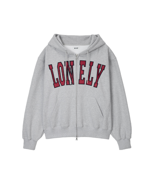 LONELY/LOVELY FLUFF HOODIE ZIP-UP GRAY RED