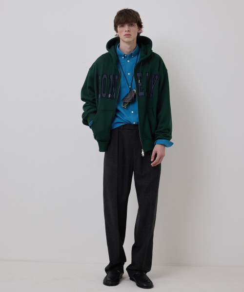 LONELY/LOVELY FLUFF HOODIE ZIP-UP GREEN NAVY