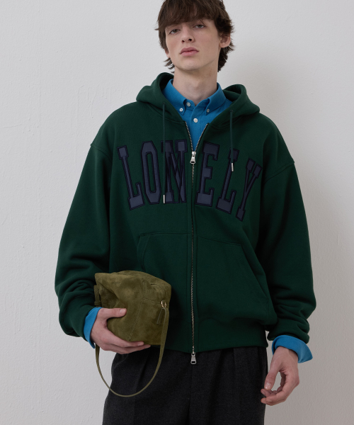 LONELY/LOVELY FLUFF HOODIE ZIP-UP GREEN NAVY
