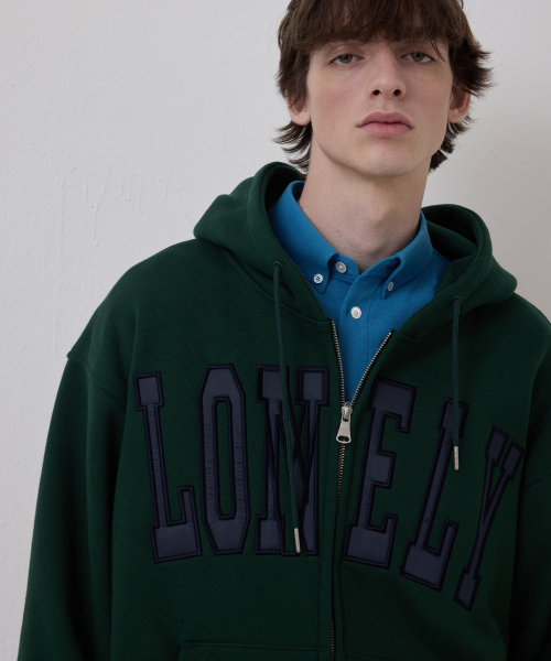 LONELY/LOVELY FLUFF HOODIE ZIP-UP GREEN NAVY