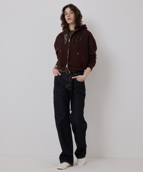 LONELY/LOVELY CROP HOODIE ZIP-UP BROWN