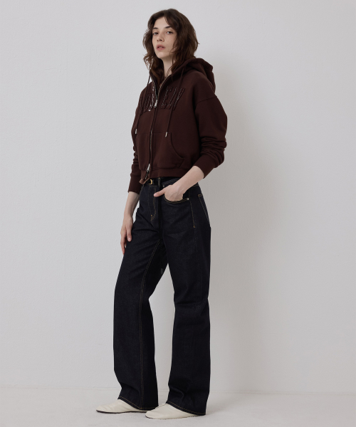 LONELY/LOVELY CROP HOODIE ZIP-UP BROWN