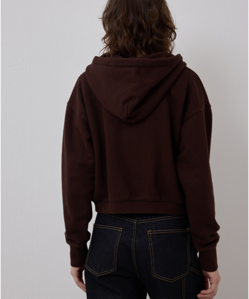 LONELY/LOVELY CROP HOODIE ZIP-UP BROWN