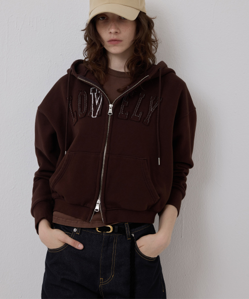 LONELY/LOVELY CROP HOODIE ZIP-UP BROWN