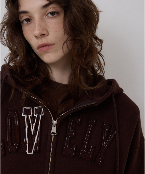 LONELY/LOVELY CROP HOODIE ZIP-UP BROWN