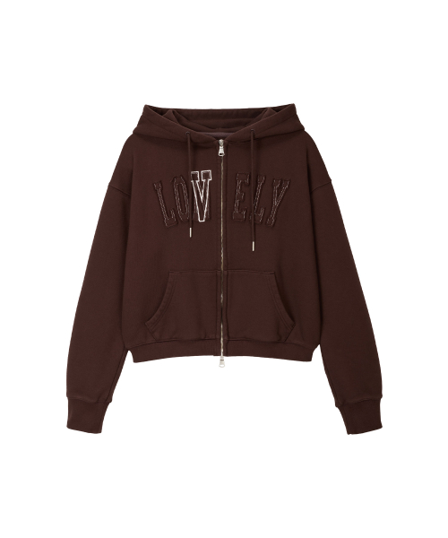 LONELY/LOVELY CROP HOODIE ZIP-UP BROWN