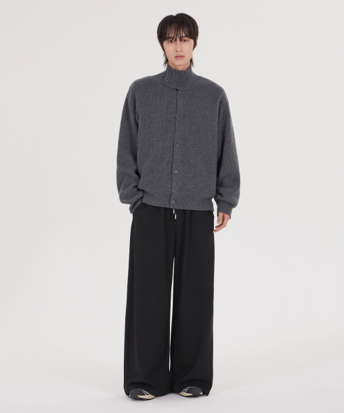 Unisex High-Neck Button Knit Cardigans Charcoal