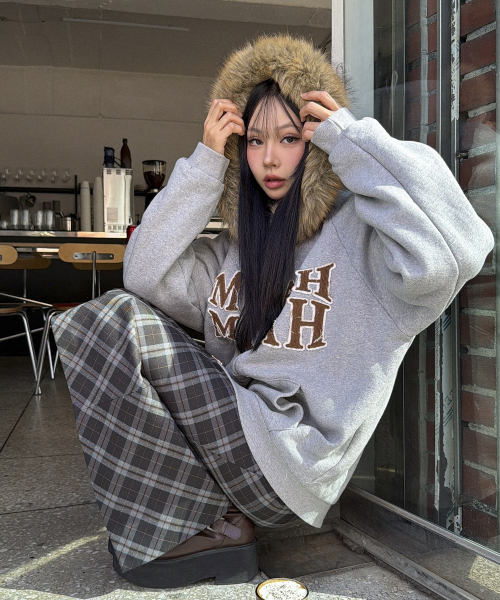 APPLIQUE RAGLAN FUR HOOD ZIPUP [MELANGE]