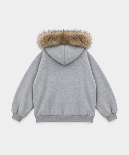 APPLIQUE RAGLAN FUR HOOD ZIPUP [MELANGE]