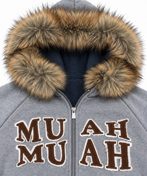 APPLIQUE RAGLAN FUR HOOD ZIPUP [MELANGE]