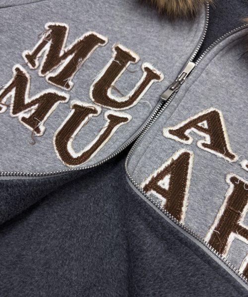 APPLIQUE RAGLAN FUR HOOD ZIPUP [MELANGE]