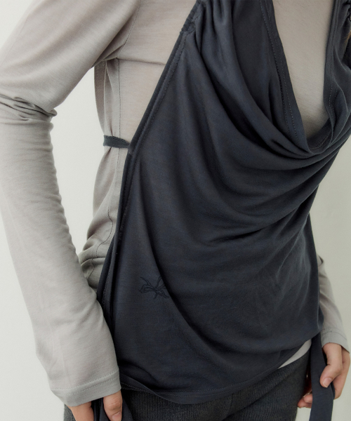 Halter Layered Ruched Tee (CHARCOAL)
