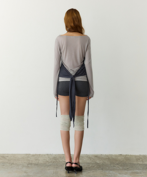 Halter Layered Ruched Tee (CHARCOAL)