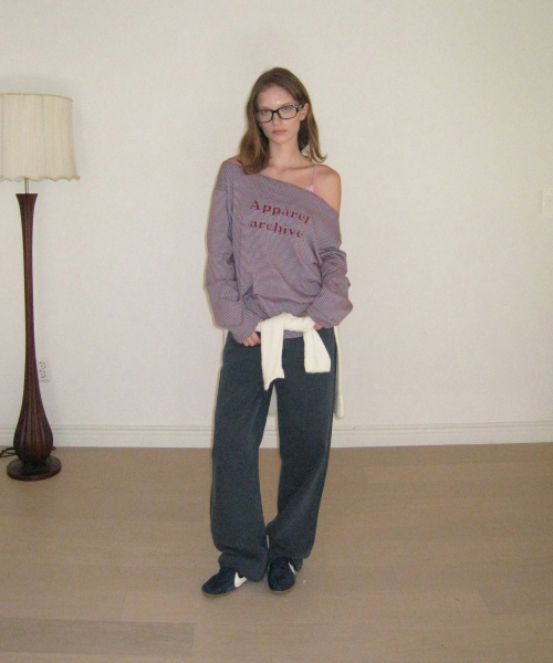 Etta stripe off-shoulder t-shirt - Purple
