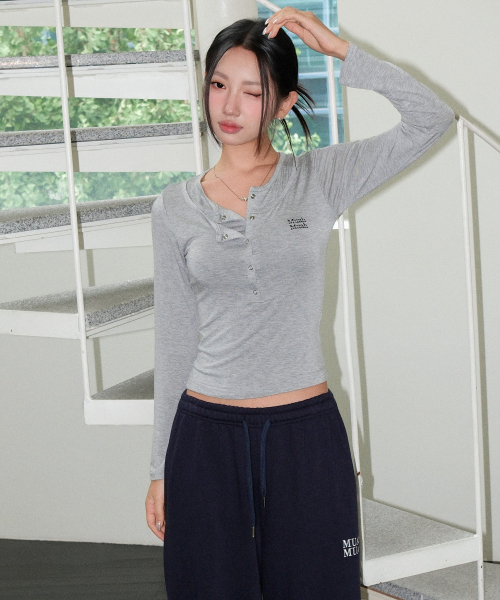 LAYER HENLEY NECK LONG SLEEVE [GRAY]