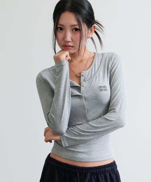 LAYER HENLEY NECK LONG SLEEVE [GRAY]