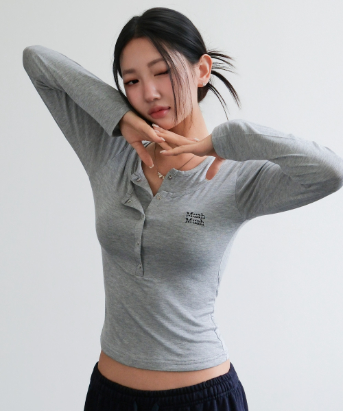 LAYER HENLEY NECK LONG SLEEVE [GRAY]