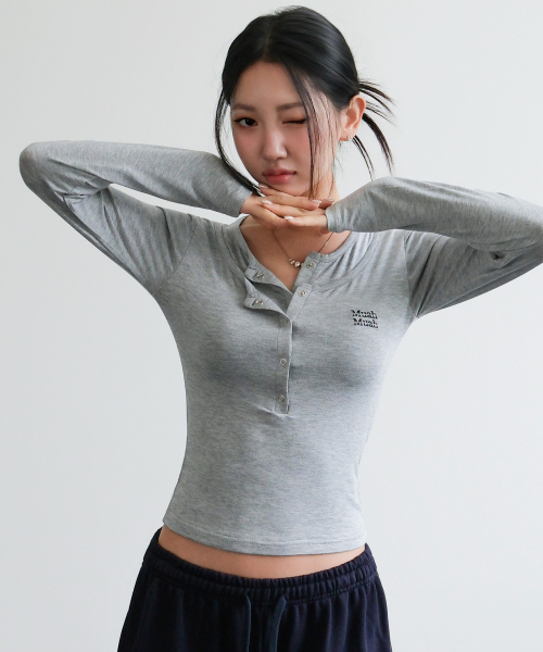 LAYER HENLEY NECK LONG SLEEVE [GRAY]