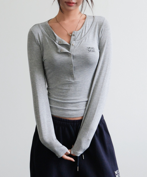 LAYER HENLEY NECK LONG SLEEVE [GRAY]