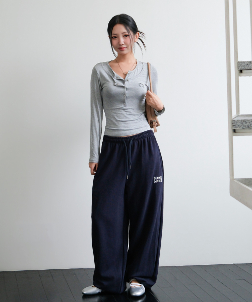 LAYER HENLEY NECK LONG SLEEVE [GRAY]
