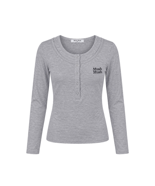 LAYER HENLEY NECK LONG SLEEVE [GRAY]