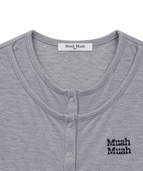 LAYER HENLEY NECK LONG SLEEVE [GRAY]