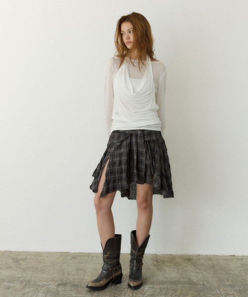 Halter Layered Ruched Tee (WHITE)