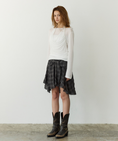 Halter Layered Ruched Tee (WHITE)