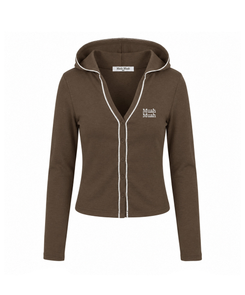 LACE POINT DOUBLE HOOD CARDIGAN [BROWN]