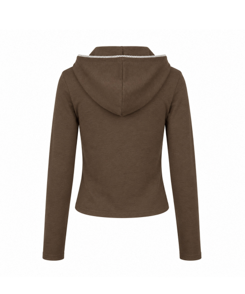 LACE POINT DOUBLE HOOD CARDIGAN [BROWN]