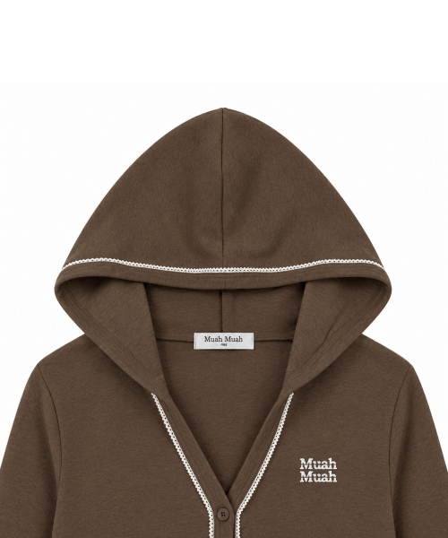 LACE POINT DOUBLE HOOD CARDIGAN [BROWN]