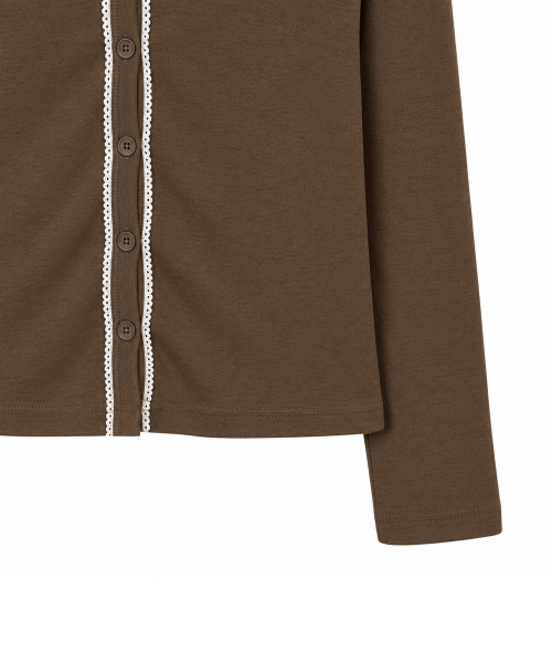 LACE POINT DOUBLE HOOD CARDIGAN [BROWN]