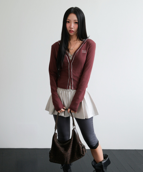LACE POINT DOUBLE HOOD CARDIGAN [BURGUNDY]