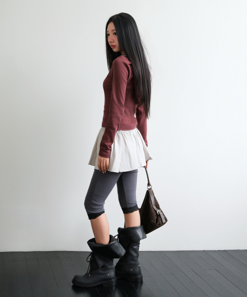 LACE POINT DOUBLE HOOD CARDIGAN [BURGUNDY]