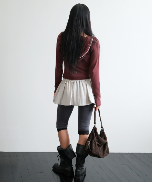 LACE POINT DOUBLE HOOD CARDIGAN [BURGUNDY]