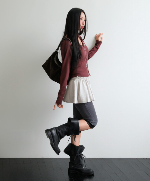 LACE POINT DOUBLE HOOD CARDIGAN [BURGUNDY]