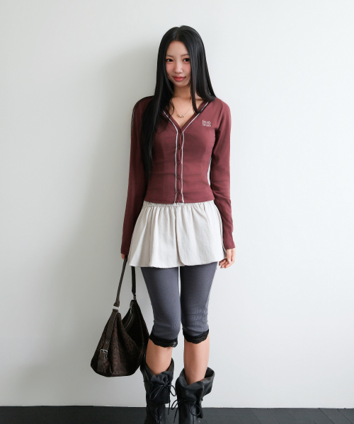 LACE POINT DOUBLE HOOD CARDIGAN [BURGUNDY]